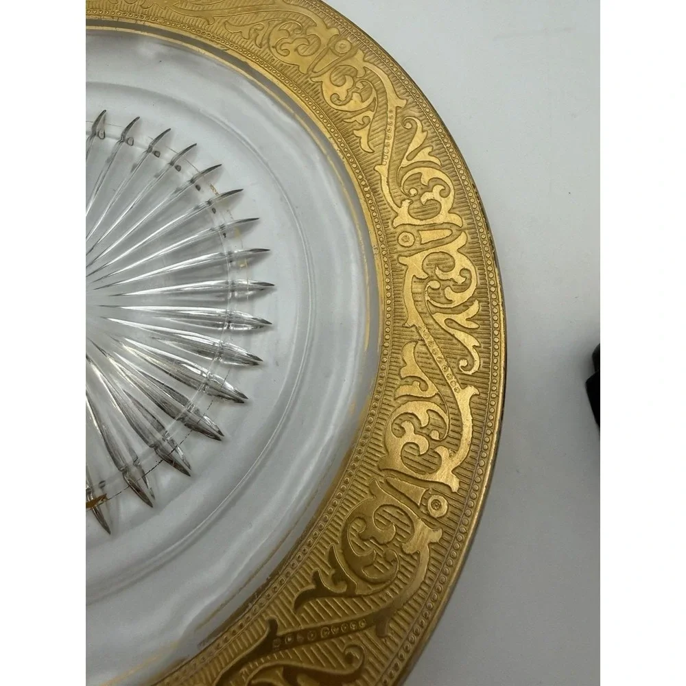 Vintage Gold Encrusted Clear Glass Dessert Salad Plate‎ 8